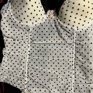 Polka Dot Corset Top with Floral Accents